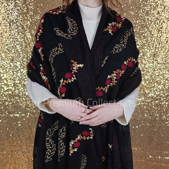 Kashmiri Aari Embroidered Pure Wool Shawl/Wrap/Scarf/Throw Soft & Warm Pakistani - Picture 4 of 10